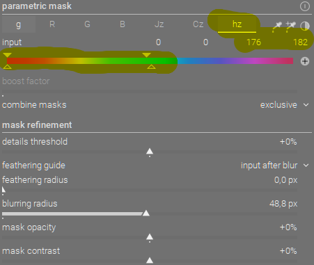 Settings of the diffuse-or-sharpen module with ‘hz’ channel.